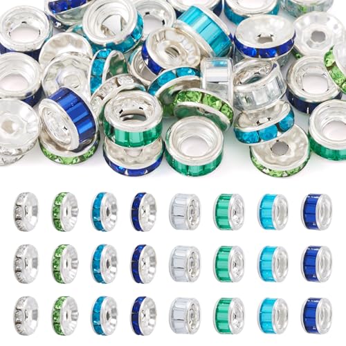Crafans Abstandshalter aus Legierung, 10 mm, flach, rund, Glas-Strass, Bastelperlen, 8 Stile für DIY-Armbänder, Halsketten, Ohrringe, Schmuckherstellung, Grün/Blau, 40 Stück Crafans Abstandshalter aus Legierung, 10 mm, flach, rund, Glas-Strass, Bastelperlen, 8 Stile für DIY-Armbänder, Halsketten, Ohrringe, Schmuckherstellung, Grün/Blau, 40 Stück von Crafans
