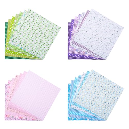 Crafans Baumwollstoff, 25 x 25 cm, Blumenmuster, Punkte, kariert, quadratisch, Quiltstoff, 4 Farben, Patchwork-Zubehör, Nähtuch zum Nähen, Basteln, 4 Sets von Crafans