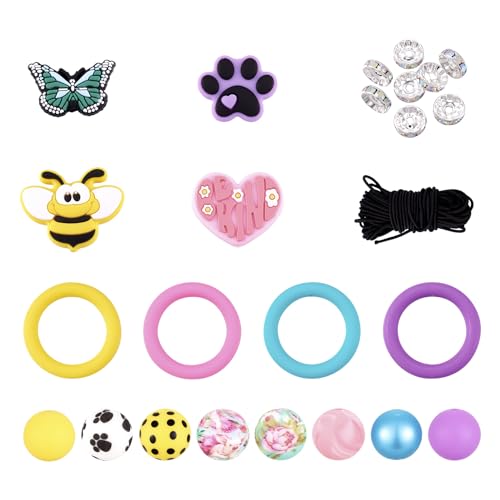Crafans Bee&Butterfly Silikon-Focal-Perlen, Schmuckherstellungs-Set, Hunde-/Katzenpfotenabdruck, bemalt, runde Silikonperlen mit Strass-Abstandshalter, für DIY-Armbänder, Schmuckherstellung von Crafans