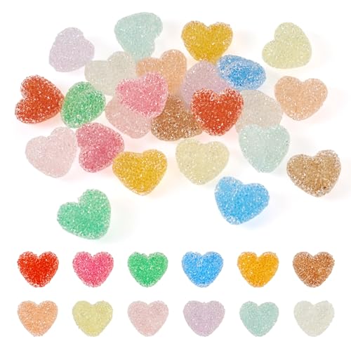 Crafans Drusy Heart Kunstharz-Perlen mit Strass, 12 Farben, Bonbonfarben, Abstandshalter, Perlen für DIY-Halsketten, Ohrringe, Basteln, Schmuckherstellung, 24 Stück von Crafans