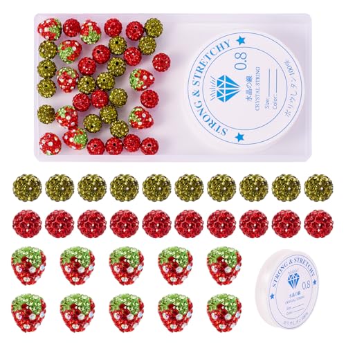 Crafans Erdbeer-Strass-Perlen, Erdbeer-Motiv, Polymer-Ton, Strass, Abstandshalter mit elastischem Kristallfaden, schöne Früchte, Bastelperlen für DIY-Armbänder, Ohrringe, Schmuckherstellung, 40 Stück von Crafans