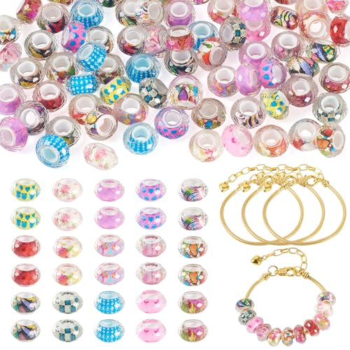 Crafans Europäische Armbandherstellungssets, Rondelle, großes Loch, Harzperlen mit goldenen Edelstahl-Armbändern, Ketten, sortierte europäische Abstandshalter für DIY-Armbänder, Schmuckherstellung Crafans Europäische Armbandherstellungssets, Rondelle, großes Loch, Harzperlen mit goldenen Edelstahl-Armbändern, Ketten, sortierte europäische Abstandshalter für DIY-Armbänder, Schmuckherstellung von Crafans