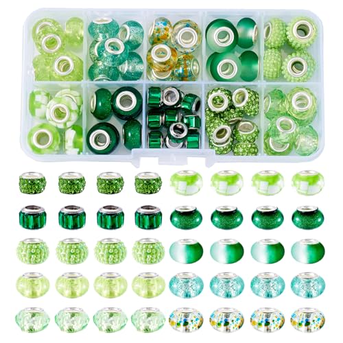 Crafans Europäische Perlen aus Kunstharz, große Löcher, Abstandshalter mit Messingkern, grüne Schmuckperlen für DIY-Armbänder, Halsketten, Ohrringe, Schmuckherstellung, 70 Stück Crafans Europäische Perlen aus Kunstharz, große Löcher, Abstandshalter mit Messingkern, grüne Schmuckperlen für DIY-Armbänder, Halsketten, Ohrringe, Schmuckherstellung, 70 Stück von Crafans