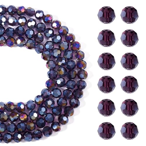 Crafans Facettierte Glasperlen, 10 mm, rund, transparent, Kristallglasperlen, Abstandshalter, klobige Perlen für DIY-Armbänder, Halsketten, Schmuckherstellung, 4 Stränge, Dunkelviolett Crafans Facettierte Glasperlen, 10 mm, rund, transparent, Kristallglasperlen, Abstandshalter, klobige Perlen für DIY-Armbänder, Halsketten, Schmuckherstellung, 4 Stränge, Dunkelviolett von Crafans