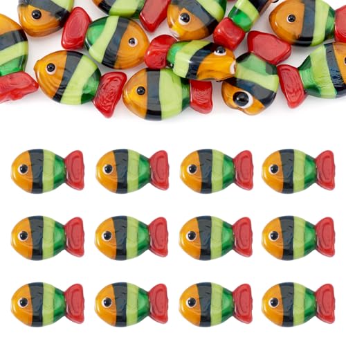 Crafans Fisch-Abstandshalter-Perlen, Meeresmotiv, handgefertigt, Lampwork-Perlen, bunt gestreift, für Sommer, Strand, Perlen für selbstgemachte Armbänder, Halsketten, Schmuckherstellung, Rot, 12 Stück Crafans Fisch-Abstandshalter-Perlen, Meeresmotiv, handgefertigt, Lampwork-Perlen, bunt gestreift, für Sommer, Strand, Perlen für selbstgemachte Armbänder, Halsketten, Schmuckherstellung, Rot, 12 Stück von Crafans