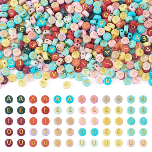 Crafans Flache runde Buchstaben-Acrylperlen, goldfarben, A-E-I-O-U, Vokalbuchstaben, undurchsichtig, Acryl-Abstandshalter, 5 Farben, Freundschaftsarmband, Bastelperlen für DIY-Schmuckherstellung, 500 Crafans Flache runde Buchstaben-Acrylperlen, goldfarben, A-E-I-O-U, Vokalbuchstaben, undurchsichtig, Acryl-Abstandshalter, 5 Farben, Freundschaftsarmband, Bastelperlen für DIY-Schmuckherstellung, 500 von Crafans