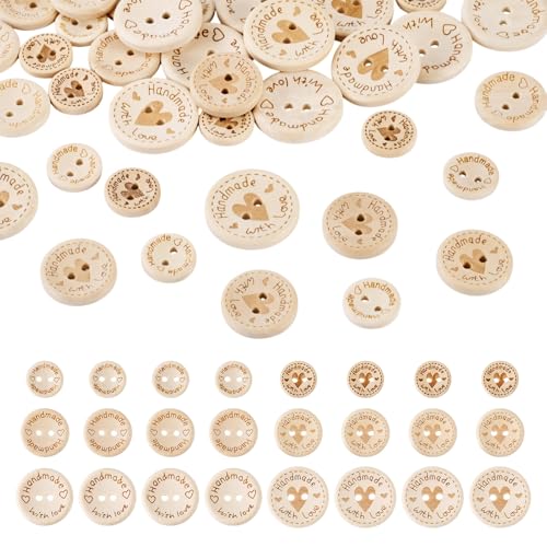 Crafans Flache runde Holzknöpfe mit handgefertigtem Wort, blanchiert, Mandel, Nähknöpfe, Großpackung für Bastelbedarf, Stricken, Kunst, handgefertigte Ornamente, 120 Stück von Crafans