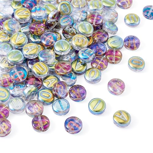 Crafans Glas-Buchstabenperlen, A-E-I-O-U, 10 mm, flach, rund, Glasperlen, transparent, mittelviolett, Buchstaben-Abstandshalter, Großpackung für Bastelbedarf, Armband, Schmuckherstellung, 100 Stück Crafans Glas-Buchstabenperlen, A-E-I-O-U, 10 mm, flach, rund, Glasperlen, transparent, mittelviolett, Buchstaben-Abstandshalter, Großpackung für Bastelbedarf, Armband, Schmuckherstellung, 100 Stück von Crafans