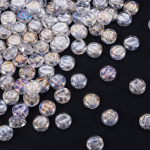 Crafans Glas-Buchstabenperlen A-E-I-O-U, 10 mm, flach, rund, Abstandshalter, klare Buchstaben-Abstandshalter, Großpackung für Bastelbedarf, Armband, Schmuckherstellung, 100 Stück Crafans Glas-Buchstabenperlen A-E-I-O-U, 10 mm, flach, rund, Abstandshalter, klare Buchstaben-Abstandshalter, Großpackung für Bastelbedarf, Armband, Schmuckherstellung, 100 Stück von Crafans