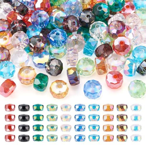 Crafans Glasperlen, AB-Farbe, 10 Farben, transparent, facettiert, 7 mm, Rondelle, klobige Perlen, Großpackung für DIY-Armbänder, Halsketten, Schmuckherstellung, 100 Stück Crafans Glasperlen, AB-Farbe, 10 Farben, transparent, facettiert, 7 mm, Rondelle, klobige Perlen, Großpackung für DIY-Armbänder, Halsketten, Schmuckherstellung, 100 Stück von Crafans