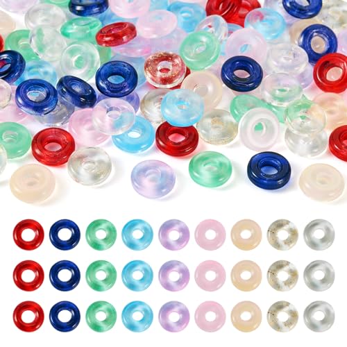 Crafans Glasperlen, europäische Glasperlen, Donut-Form, großes Loch, transparent, lose Abstandshalter für DIY-Armbänder, Halsketten, Schmuckherstellung, 90 Stück Crafans Glasperlen, europäische Glasperlen, Donut-Form, großes Loch, transparent, lose Abstandshalter für DIY-Armbänder, Halsketten, Schmuckherstellung, 90 Stück von Crafans