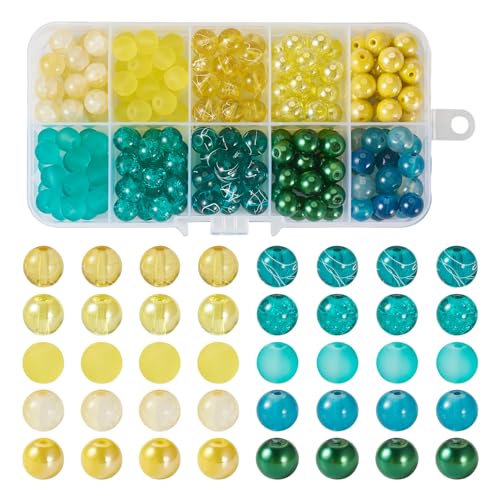 Crafans Glasperlen aus Jadeimitat, rund, 8 mm, Glasperlen, Opalit-Glasperlen, Abstandshalter, Großpackung für DIY-Schmuckherstellung, Grün und Gelb, 200 Stück Crafans Glasperlen aus Jadeimitat, rund, 8 mm, Glasperlen, Opalit-Glasperlen, Abstandshalter, Großpackung für DIY-Schmuckherstellung, Grün und Gelb, 200 Stück von Crafans