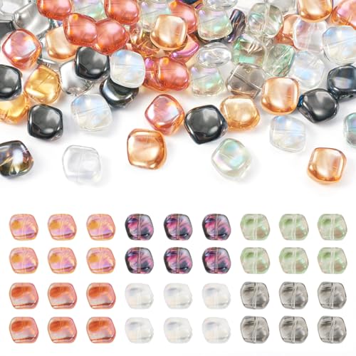 Crafans 48 Stück abgedrehte, quadratische Glasperlen, 6 Farben, lose quadratische Abstandshalter, unregelmäßige, quadratische Glasperlen für DIY-Halsketten, Armbänder, Schmuckherstellung von Crafans