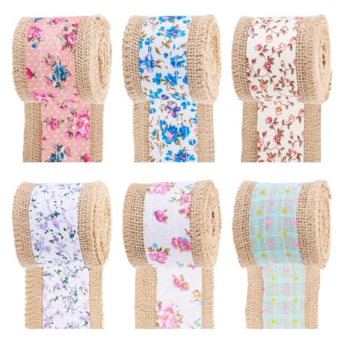 Crafans Juteband im Vintage-Stil, 63 mm, Blumen, natürliches Juteband, 4 Farben, Jutebänder für Hochzeit, Party, Dekoration, rustikales Thema, handgefertigt, 4 Rollen Crafans Juteband im Vintage-Stil, 63 mm, Blumen, natürliches Juteband, 4 Farben, Jutebänder für Hochzeit, Party, Dekoration, rustikales Thema, handgefertigt, 4 Rollen von Crafans