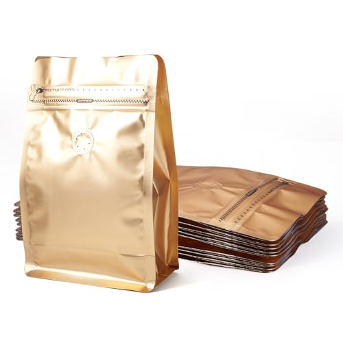 Crafans Kaffeebohnen-Beutel mit Ventil, rechteckig, Reißverschluss, flache Unterseite, stehend, wiederverschließbar, Seite mit Heißsiegel, für Süßigkeiten, Schlangen, Kekse, Aufbewahrung, goldfarben Crafans Kaffeebohnen-Beutel mit Ventil, rechteckig, Reißverschluss, flache Unterseite, stehend, wiederverschließbar, Seite mit Heißsiegel, für Süßigkeiten, Schlangen, Kekse, Aufbewahrung, goldfarben von Crafans