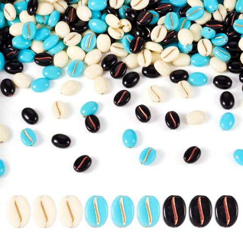 Crafans Acrylperlen in Kaffeebohnenform, 3 Farben (blau, schwarz, weiß) für selbstgemachte Armbänder und Halsketten, 330 Stück von Crafans