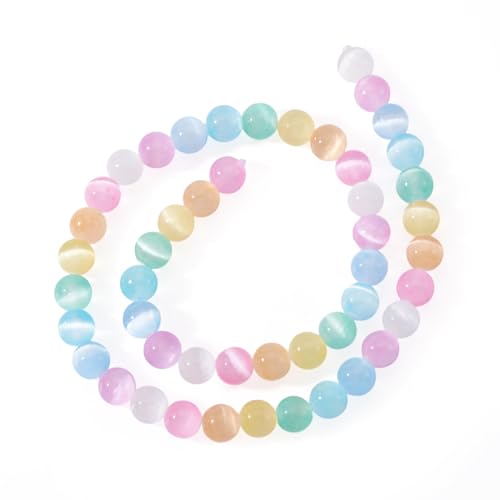 Crafans Katzenaugen-Perlen, rund, Naturstein, gefärbte Schmuckperlen für selbstgemachte Armbänder, Halsketten, Ohrringe, Schmuckherstellung, 8 mm, 46 Stück von Crafans