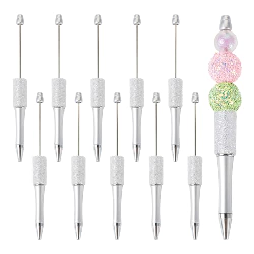 Crafans Kunststoff-Kugelschreiber für Bastelarbeiten, personalisierbarer Perlenstift, schwarze Tinte, Kugelschreiber mit klarem Strass für Bürobedarf, Silber, 10 Stück von Crafans