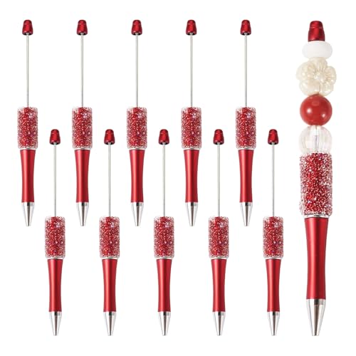 Crafans Kunststoff-Kugelschreiber mit funkelndem, klarem Strassschaft, schwarze Tinte, Kugelschreiber, DIY, personalisierter Perlenstift für Bürobedarf, Rot, 10 Stück von Crafans
