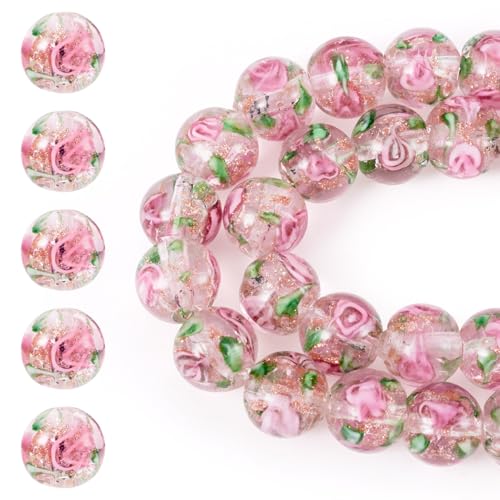 Crafans Lampwork-Perlen mit Blume und Gott, 10 mm, runde Blumen, handgefertigt, Perlen, rosa, klobige Perlen für DIY-Armbänder, Schmuckherstellung, Perlrosa, 40 Stück Crafans Lampwork-Perlen mit Blume und Gott, 10 mm, runde Blumen, handgefertigt, Perlen, rosa, klobige Perlen für DIY-Armbänder, Schmuckherstellung, Perlrosa, 40 Stück von Crafans