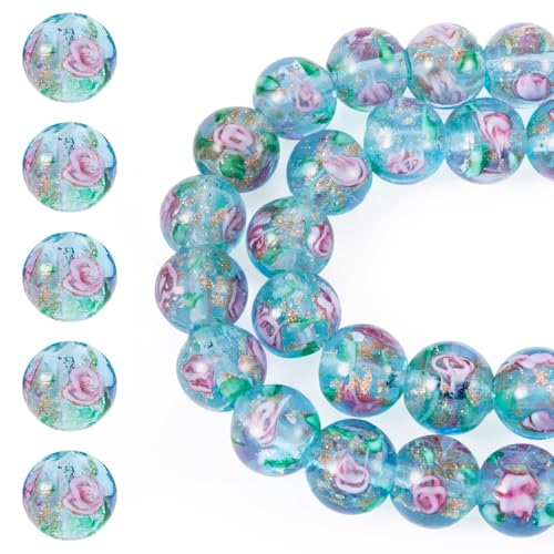 Crafans Lampwork-Perlen mit Blume und Gott, 10 mm, runde Blumen, handgefertigt, helltürkis, grobe Perlen für DIY-Armbänder, Schmuckherstellung, Helltürkis, 40 Stück Crafans Lampwork-Perlen mit Blume und Gott, 10 mm, runde Blumen, handgefertigt, helltürkis, grobe Perlen für DIY-Armbänder, Schmuckherstellung, Helltürkis, 40 Stück von Crafans