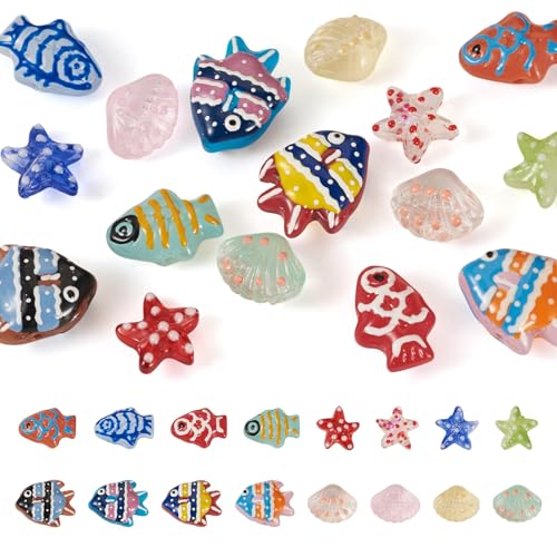 Crafans Lampwork-Perlen mit Meeresmotiv, Fische, Seestern, Abstandshalter, Meerestiere, Sommer, Strand, Basteln, Perlen für DIY-Armbänder, Halsketten, Schmuckherstellung, bunt, 16 Stück Crafans Lampwork-Perlen mit Meeresmotiv, Fische, Seestern, Abstandshalter, Meerestiere, Sommer, Strand, Basteln, Perlen für DIY-Armbänder, Halsketten, Schmuckherstellung, bunt, 16 Stück von Crafans