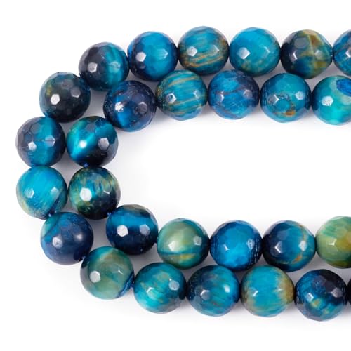 Crafans Natürliche Tigeraugen-Perlen, blau, facettiert, runde Steinperlen, natürlicher Edelstein, Abstandshalter für DIY-Armbänder, Halsketten, Ohrringe, Schmuckherstellung, 1 Strang, 8 mm von Crafans
