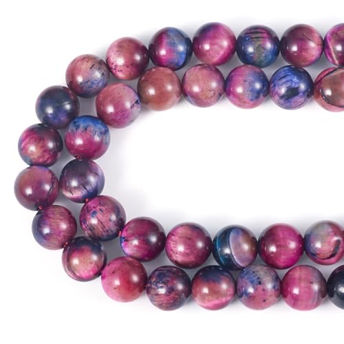 Crafans Natürliche Tigeraugen-Perlen, runde Steinperlen, natürlicher Edelstein, Abstandshalter für selbstgemachte Armbänder, Halsketten, Ohrringe, Schmuckherstellung, Violett-Rot und Dunkelgrün, 1 von Crafans