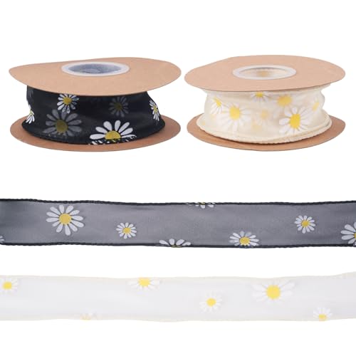 Crafans Organzabänder, Gänseblümchen, 40–45 mm breit, transparentes Polyesterband, schwarz/weiß, Drahtband, Blumen, Chiffon-Bordüre, für selbstgemachte Blumensträuße, Hochzeitskleidung, Dekoration, 2 Crafans Organzabänder, Gänseblümchen, 40–45 mm breit, transparentes Polyesterband, schwarz/weiß, Drahtband, Blumen, Chiffon-Bordüre, für selbstgemachte Blumensträuße, Hochzeitskleidung, Dekoration, 2 von Crafans