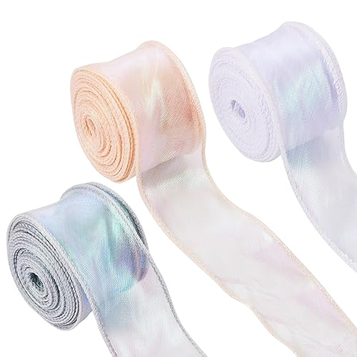 Crafans Organzaband, Regenbogenfarben, schillernd, schimmernd, durchscheinend, 3 Farben, Spitzenbänder, glitzernde Fischschwanz-Garnbänder für Blumenstrauß, Jäten, Dekoration, Geschenkverpackungen Crafans Organzaband, Regenbogenfarben, schillernd, schimmernd, durchscheinend, 3 Farben, Spitzenbänder, glitzernde Fischschwanz-Garnbänder für Blumenstrauß, Jäten, Dekoration, Geschenkverpackungen von Crafans
