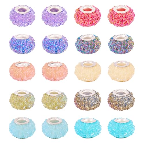 Crafans Perlen mit großem Loch, europäische Perlen, AB-Farbe, 14 mm, Rondelle-Harz-Abstandshalter für DIY-Armbänder, Halsketten, Ohrringe, Schmuckherstellung, 20 Stück von Crafans