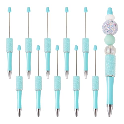 Crafans Perlenstifte mit Kunststoffschaft, schwarze Tinte, Kugelschreiber mit funkelndem, klarem Strass, DIY, personalisierbarer Perlenstift für Bürobedarf, Hellcyan, 10 Stück von Crafans