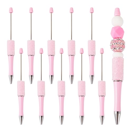Crafans Perlenstifte zum Selbermachen, personalisierbar, Kunststoffschaft, schwarze Tinte, Kugelschreiber mit klarem Strass für Bürobedarf, Rosa, 10 Stück von Crafans