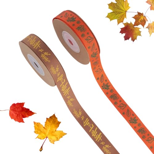 Crafans Ripsband mit Herbst-Motiv, 10 mm, Ahornmuster, Ripsband, dekorative Bordüren, Wörter, Hello Fall, als Geschenk, Party-Dekoration, 2 Rollen Crafans Ripsband mit Herbst-Motiv, 10 mm, Ahornmuster, Ripsband, dekorative Bordüren, Wörter, Hello Fall, als Geschenk, Party-Dekoration, 2 Rollen von Crafans
