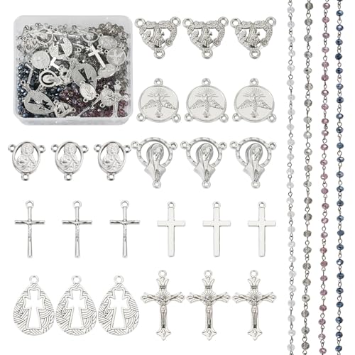 Crafans Rosenkranz Perlen Halskette Glas Perlen Ketten Silber Vintage Kreuz Anhänger Jungfrau Maria Kronleuchter Komponenten Links für DIY Halskette Armband Schmuck Herstellung, 36Pcs Crafans Rosenkranz Perlen Halskette Glas Perlen Ketten Silber Vintage Kreuz Anhänger Jungfrau Maria Kronleuchter Komponenten Links für DIY Halskette Armband Schmuck Herstellung, 36Pcs von Crafans