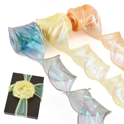 Crafans Schillernde Organzabänder, 60 mm breit, schimmernd, durchscheinend, Chiffon-Bänder, glitzerndes Polyester-Organzaband für Geschenkverpackungen, Hochzeit, Dunkelcyan/Gelb/Orange, 3 Rollen Crafans Schillernde Organzabänder, 60 mm breit, schimmernd, durchscheinend, Chiffon-Bänder, glitzerndes Polyester-Organzaband für Geschenkverpackungen, Hochzeit, Dunkelcyan/Gelb/Orange, 3 Rollen von Crafans