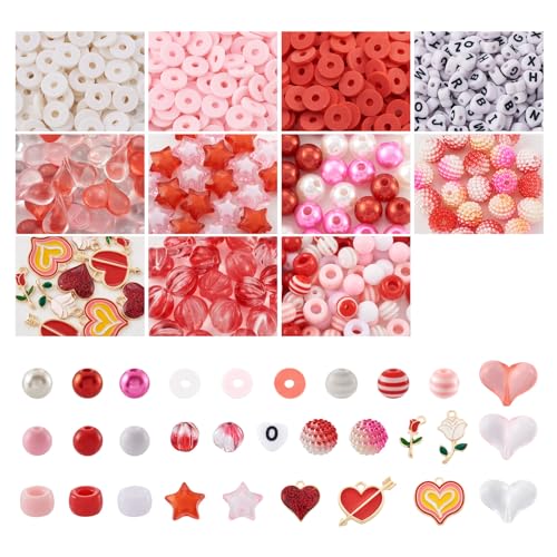 Crafans Schmuckherstellungs-Set, verschiedene Perlen, Herz, Rose, Buchstaben, Stern, verschiedene Perlen, Glaskürbisperlen, Wachsbeere für Valentinstag, Schmuckherstellung, 1690 Stück Crafans Schmuckherstellungs-Set, verschiedene Perlen, Herz, Rose, Buchstaben, Stern, verschiedene Perlen, Glaskürbisperlen, Wachsbeere für Valentinstag, Schmuckherstellung, 1690 Stück von Crafans
