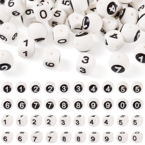 Crafans Silikonperlen mit Zahlen 0–9, runde und würfelförmige Formen, 12 mm quadratisch/15 mm rund, weiß, DIY-Schmuckherstellung, 40 Stück Crafans Silikonperlen mit Zahlen 0–9, runde und würfelförmige Formen, 12 mm quadratisch/15 mm rund, weiß, DIY-Schmuckherstellung, 40 Stück von Crafans
