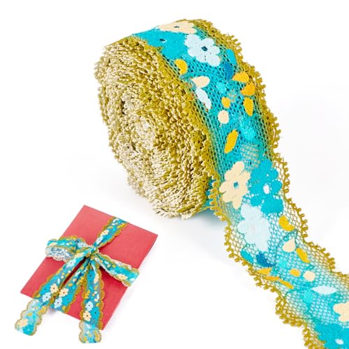 Crafans Spitzenband mit Blumenmuster, 29 mm, türkis, Polyester, Spitzenbesatz, Blumenstickerei, dekorative Bänder für Geschenke, Hochzeitskleid, Dekoration, 6 m Crafans Spitzenband mit Blumenmuster, 29 mm, türkis, Polyester, Spitzenbesatz, Blumenstickerei, dekorative Bänder für Geschenke, Hochzeitskleid, Dekoration, 6 m von Crafans