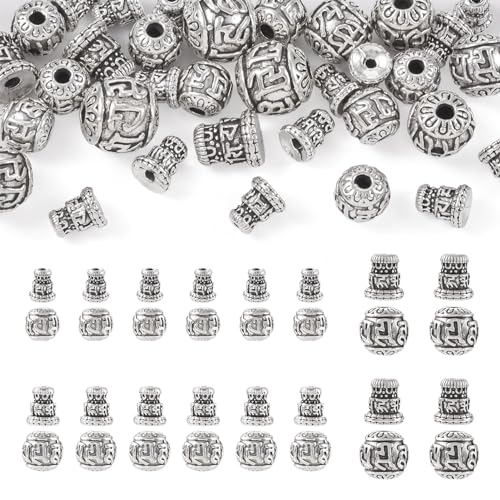 Crafans Tibetische Guru-Perlen mit 3 Löchern, T-gebohrt, antikes Silber, Abstandshalter, Vintage-Stil, europäische Perlen, Turm-Perlen, Kürbis mit Om Mani Padme Hum für DIY-Schmuckherstellung, 20 Sets Crafans Tibetische Guru-Perlen mit 3 Löchern, T-gebohrt, antikes Silber, Abstandshalter, Vintage-Stil, europäische Perlen, Turm-Perlen, Kürbis mit Om Mani Padme Hum für DIY-Schmuckherstellung, 20 Sets von Crafans