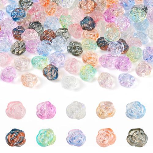 Crafans Transparente Rosen-Glasperlen, 10 Farben, Kristall-Rosen, lose Abstandshalter, Blumenperlen, Großpackung für DIY-Armbänder, Halsketten, Ohrringe, Schmuckherstellung, 100 Stück Crafans Transparente Rosen-Glasperlen, 10 Farben, Kristall-Rosen, lose Abstandshalter, Blumenperlen, Großpackung für DIY-Armbänder, Halsketten, Ohrringe, Schmuckherstellung, 100 Stück von Crafans