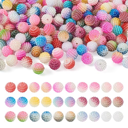 Crafans Waxberry Acrylperlen, 10 mm, Kunstperlen, Farbverlauf, rund, kombiniert, lose Abstandshalter für DIY-Schmuckherstellung, 150 Stück von Crafans