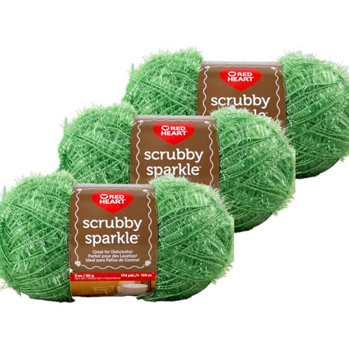 Craft County 3er-Pack Sparkle Scrubby Garn - Polyesterfasergarn zum Stricken und Häkeln - Avocado von Craft County