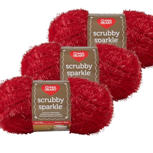 Craft County 3er-Pack Sparkle Scrubby Garn - Polyesterfasergarn zum Stricken und Häkeln - Erdbeere von Craft County