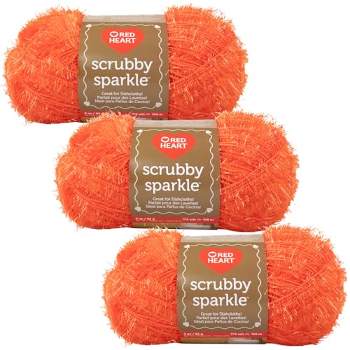 Craft County 3er-Pack Sparkle Scrubby Garn - Polyesterfasergarn zum Stricken und Häkeln - Orange von Craft County
