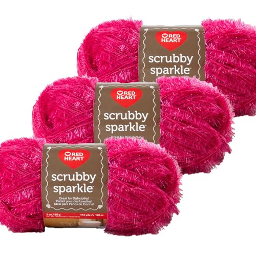 Craft County 3er-Pack Sparkle Scrubby Garn - Polyesterfasergarn zum Stricken und Häkeln - Wassermelone von Craft County