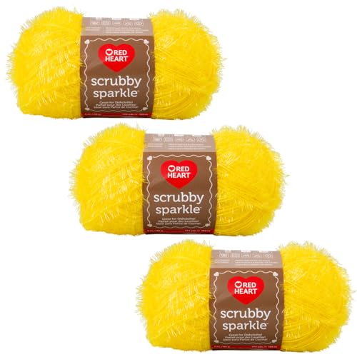Craft County 3er-Pack Sparkle Scrubby Garn - Polyesterfasergarn zum Stricken und Häkeln - Zitrone von Craft County