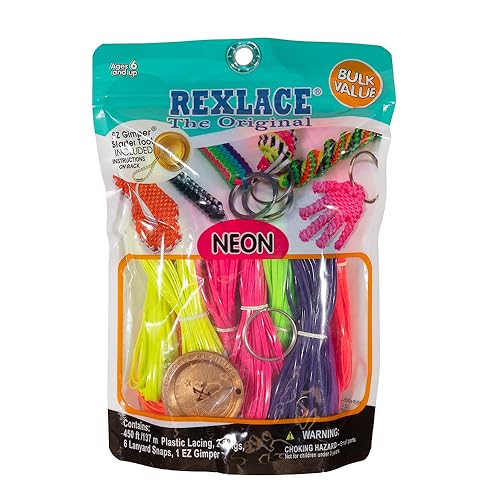 Pepperell Rexlace Schnur, 2 Ringe, 6 Schlüsselbänder, EZ Gimper Perlenschnur Kit, 1 Pack - Neon, 1 Packung von Craft County