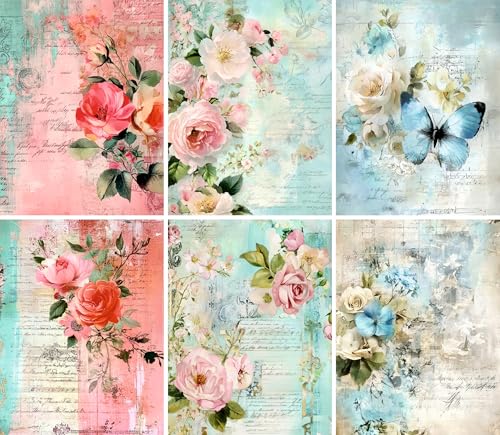 Reispapier mit Blumen, 20 x 26,5 cm (6 Blatt), 6 x Decoupage-Papier für Collage, gemischte Medien, Kartenherstellung und Basteln, Decoupage von CRAFT KREATIVELY von Craft Kreatively