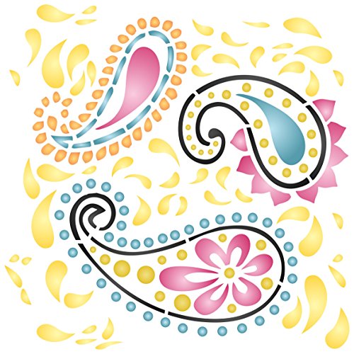 Schablonen für Wände: Paisleymuster, Allover-Schablone, 16,5 x 16,5 cm, klassisch, groß, persisches Boteh-Paisleymuster von Craft Kreatively